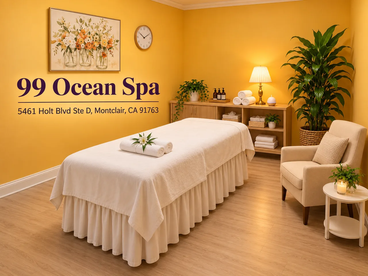 Clean private massage room at 99 Ocean Spa in Montclair, CA